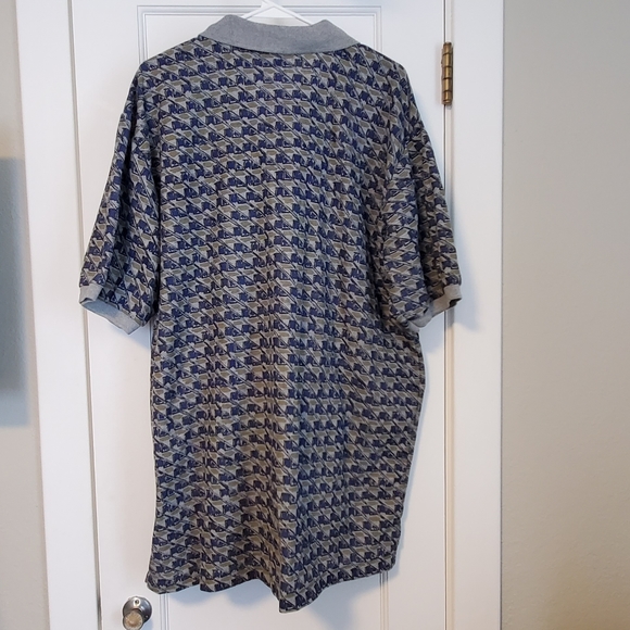 NWT Vintage BUGLE BOY Polo Golf Plaid Checkered Geometric shirt XXLT blue green - Picture 2 of 5